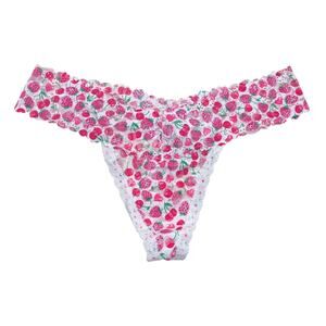 Victoria's Secret PINK Wink Lace Thong Panty Pink Cherry Heart Print Size Medium